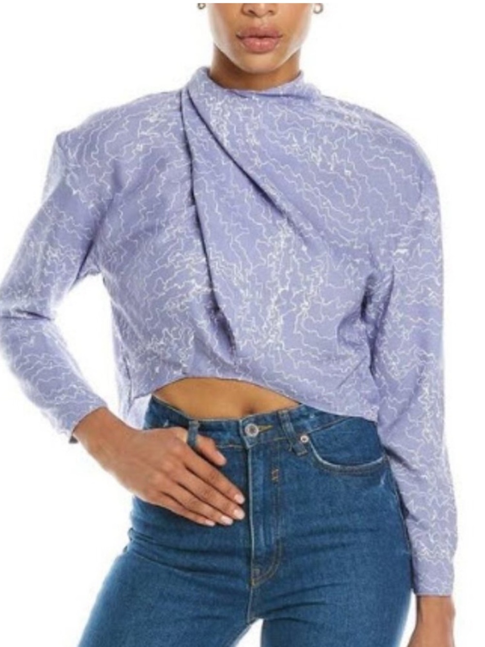 Astr the Label Periwinkle Lavender Draped-Neck Mock Neck Tie Back Top